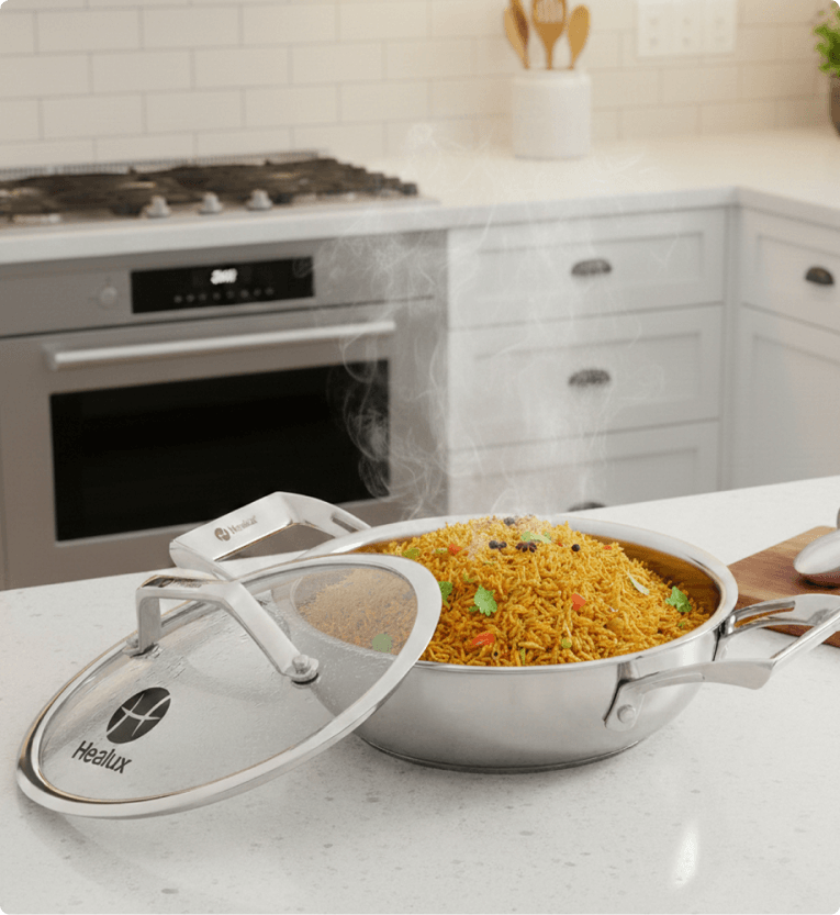 Healux Triply 18cm Mini Wok with Glass Lid – 1.1L
