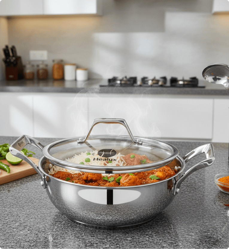 Healux Triply 22cm Maxi Wok with Glass Lid – 2.5L
