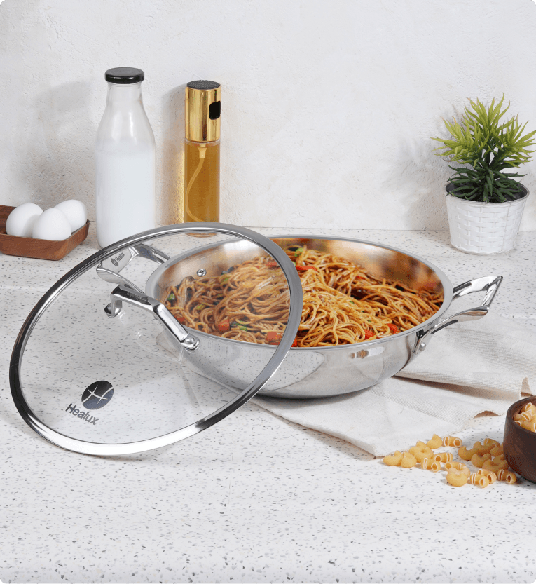 Healux 28cm Triply Wok/Kadai with Glass Lid – 3.5 L