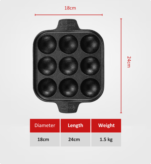 Black 12-cavity mold with dimensions and weight displayed on a white background