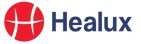 Healux logo with red circle and white cross on a blue background