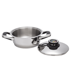 Stainless steel pot with lid on a white background