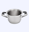 Stainless steel pot with handles on a white background