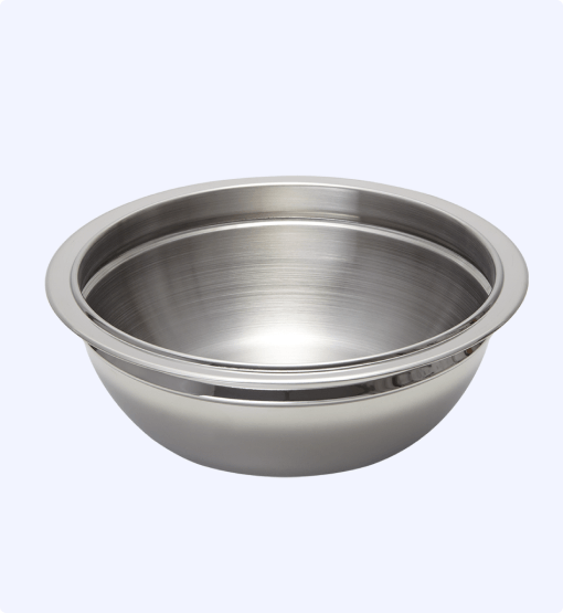 Stainless steel bowl on a white background