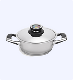 Stainless steel pot with lid on a white background