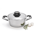 Stainless steel cookware pot with lid on a white background