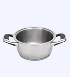 Stainless steel pot with handles on a white background