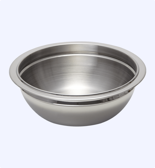 Stainless steel bowl on a white background