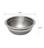 Stainless steel bowl with dimensions on a white background