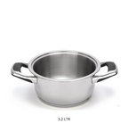 Stainless steel pot with handles on a white background