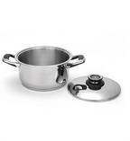 Stainless steel pot with lid on a white background