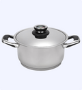 Stainless steel pot with lid on a white background