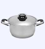 Stainless steel pot with lid on a white background