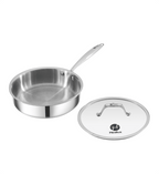 Stainless steel frying pan with lid on a white background, featuring the Healux brand.