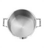 Stainless steel pot with handles on a white background