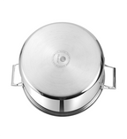 Stainless steel pot with lid on a white background
