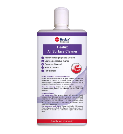 Healux All Surface Cleaner bottle with purple label on a white background