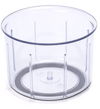 Clear plastic container with a gray base on a white background