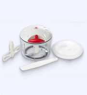 White kitchen tool with red component on a white background