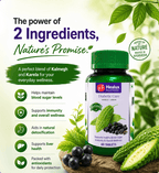 Healux Ayurvedic supplement bottle with nature-themed design and text about ingredients and benefits.