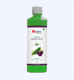 Bottle of Healux Karela Jamun Juice on a white background