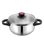Stainless steel pot with lid on a white background