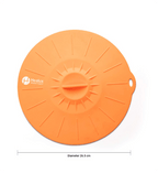 Orange silicone lid with 'Healux' branding on a white background