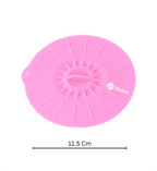 Pink silicone lid with 'Healux' branding and a measurement label on a white background