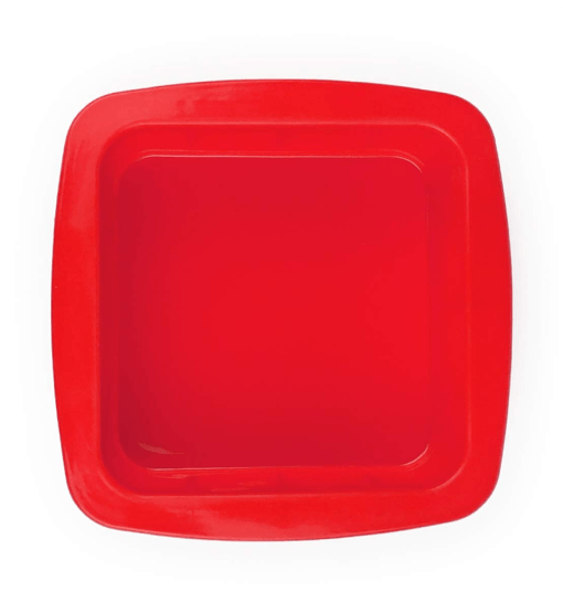 Red square plastic tray on a white background