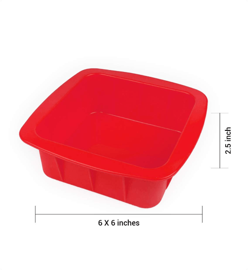 Red plastic container with dimensions on a white background