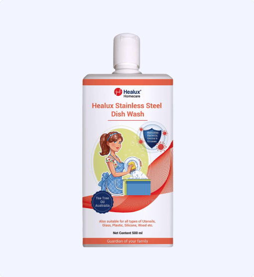 Healux Stainless Steel Dish Wash bottle on a white background