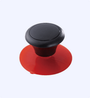 Black and red joystick on a white background