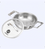 Stainless steel pot with lid on a white background, featuring the Healux brand.