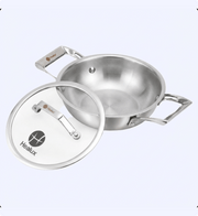 Stainless steel pot with lid on a white background, featuring the Healux brand.
