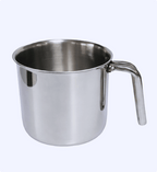Stainless steel cup with handle on a white background