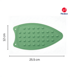 Green textured mat with dimensions and Heaux logo on a white background