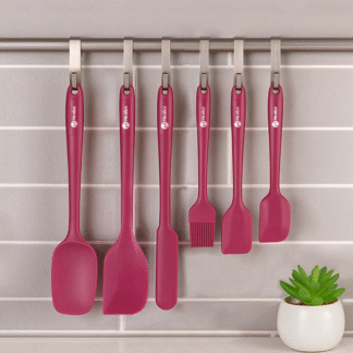 Healux Super Chef Silicone Spatula set – 6 Pcs | Stainless Steel Core | BPA-Free &100% Food Grade Silicone | Cooking, Sauting, Ladelling, Cake & Dosa Batter mixing, | Scratch Resistant – Wine Red