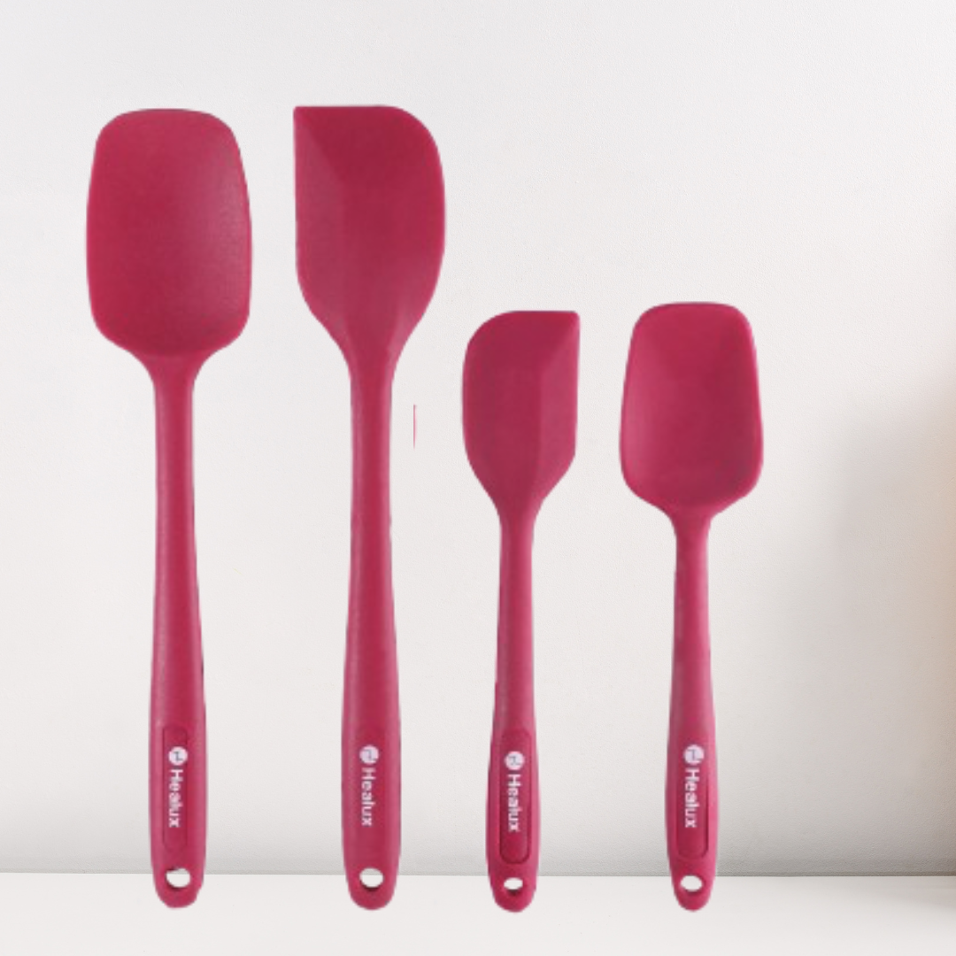 Healux Super Max Silicone Spatula set – 4 Pcs | Stainless Steel Core | BPA-Free &100% Food Grade Silicone - Wine Red